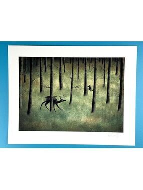 Sandrine Mercier Little Deer in Forest Signed Fantasy Giclee Art Print
